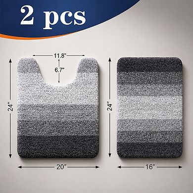 2 Piece Bathroom Rug Set Soft Absorbent Microfiber Non Slip Machine Washable Plush Shaggy Bath Mats