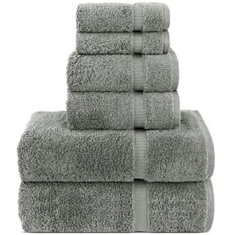 6 pc Towel Set Luxury Soft Absorbent Cotton Bath Towels 2 Bath 2 Hand 2 Washcloths Gray