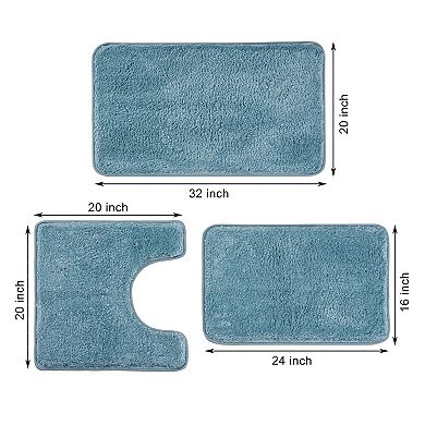 3 Pieces Bathroom Rugs Set Non-Slip Rubber Backing Ultra Absorbent Soft Microfiber Machine Washable