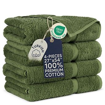 4 pc Bath Towels 27x54 Luxury Soft Absorbent Cotton Bathroom Shower Moss Green