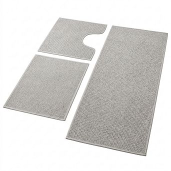 3 pc Bathroom Rugs Set Quick Dry Thin Non Slip Absorbent Machine Washable Geometric Design