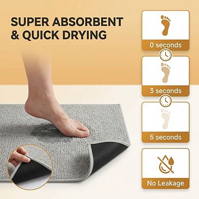 3 Piece Bathroom Rugs Set Quick Dry Thin Non Slip Absorbent Machine Washable Geometric Design