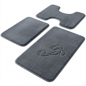 3 pc Bathroom Rugs Set Non Slip Quick Dry Ultra Soft Memory Foam Bath Mat Set
