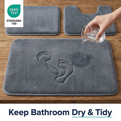 3 Piece Bathroom Rugs Set Non Slip Quick Dry Ultra Soft Memory Foam Bath Mat Set