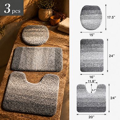 3 Piece Bathroom Rugs Set Soft Microfiber Absorbent Quick Dry Machine Washable