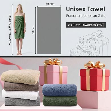 2 Pack Microfiber Bath Towels Oversized Ultra Soft Absorbent Fast Drying for Yoga Sauna Travel