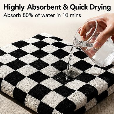 2 Piece Black White Checkered Bath Towel Set 600GSM Highly Absorbent 100% Cotton