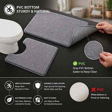 2 Piece Memory Foam Bath Mat Set Soft Absorbent Machine Washable Bathroom Rugs