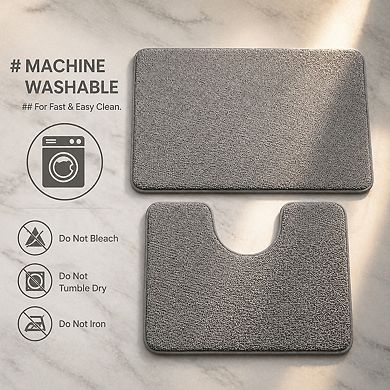 2 Piece Memory Foam Bath Mat Set Soft Absorbent Machine Washable Bathroom Rugs