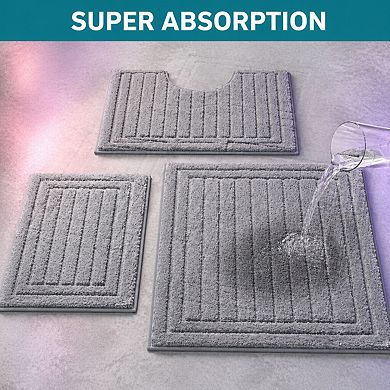 3 Piece Bathroom Rugs Set Super Soft Absorbent Non Slip Microfiber Toilet Bath Mat