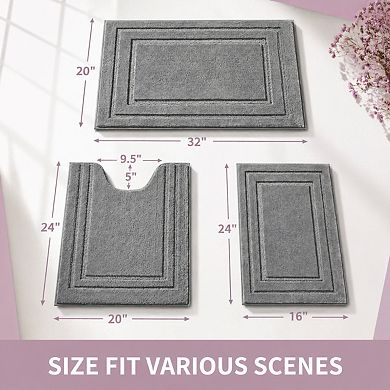 3 Piece Bathroom Rugs Set Super Soft Absorbent Non Slip Microfiber Toilet Bath Mat