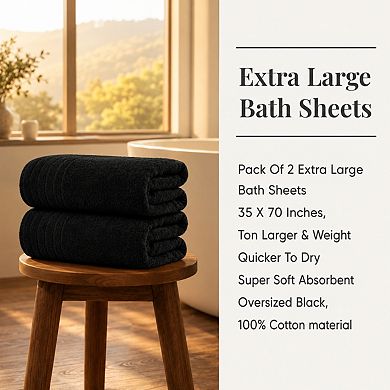 2 Pack Extra Large Super Soft Absorbent Quick Dry Bath Sheets