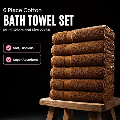 6 Pack Cotton Bath Towel Set Quick Dry Highly Absorbent Machine Washable Multi Use