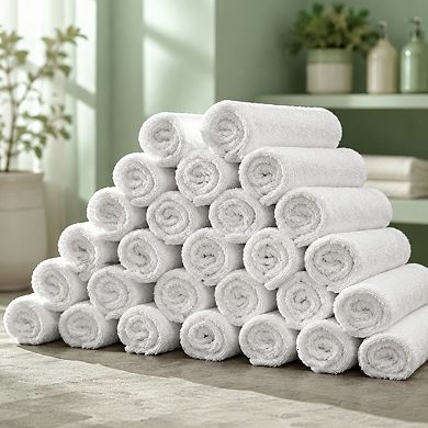 24 Pack Ring Spun Cotton Washcloths Set Soft Absorbent Face Towels