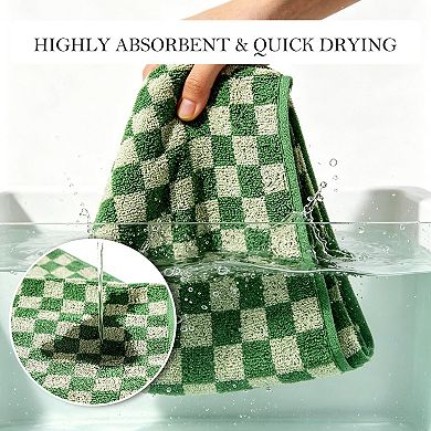 3 Piece Checkered Cotton Bath Towel Set Soft Absorbent Quick Dry