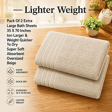 2 Pack Extra Large Bath Sheets Super Soft Absorbent Quick Dry Lightweight Cotton Towels