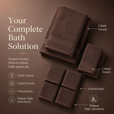 8 Piece Luxury Cotton Bathroom Towel Set Highly Absorbent Quick Dry