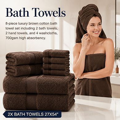 8 Piece Luxury Cotton Bathroom Towel Set Highly Absorbent Quick Dry