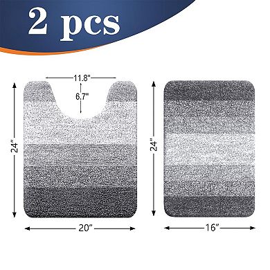 2 Piece Microfiber Bath Mat Set Soft Absorbent Non Slip Quick Dry Washable