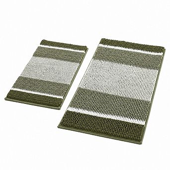 2 pc Thick Absorbent Fluffy Chenille Bath Mat Set Non Slip Soft Shaggy Rug