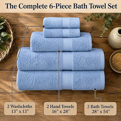 6 Piece Bath Towel Set Super Soft Quick Dry Absorbent Durable
