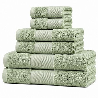 6 pc Cotton Towel Set Soft Absorbent Quick Dry For Bathroom Hotel Spa