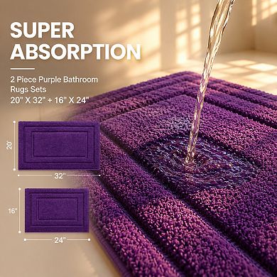 2 Piece Super Soft Absorbent Non Slip Washable Bathroom Rug Sets