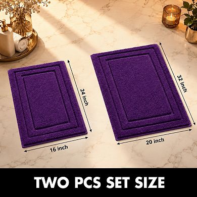2 Piece Super Soft Absorbent Non Slip Washable Bathroom Rug Sets