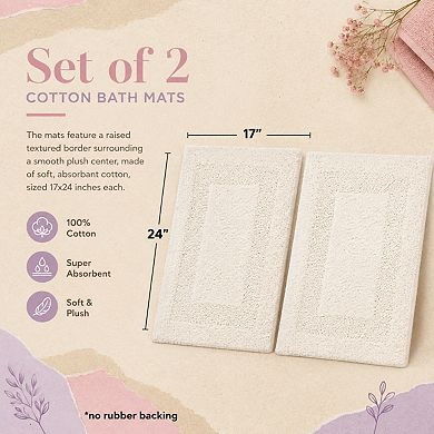 2 Piece Reversible Cotton Bath Rug Set Plush Absorbent Machine Washable