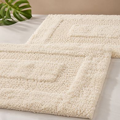 2 Piece Reversible Cotton Bath Rug Set Plush Absorbent Machine Washable