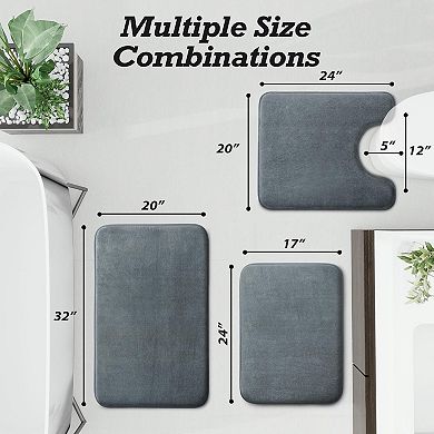 3 Piece Bathroom Rugs Set Ultra Soft Memory Foam Non Slip Quick Dry Absorbent Bath Mat