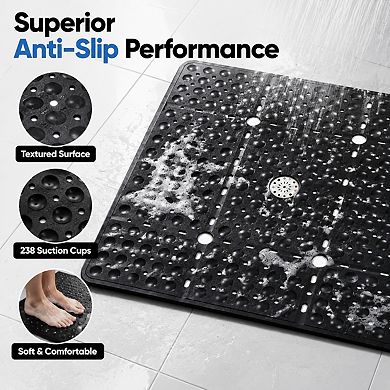 27x27 Inch Non Slip Shower Mat TPE Quick Drain Suction Cups Washable