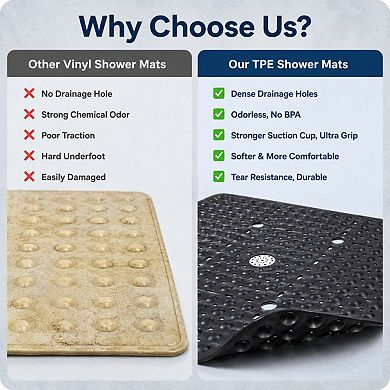27x27 Inch Non Slip Shower Mat TPE Quick Drain Suction Cups Washable