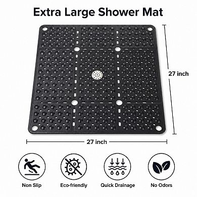27x27 Inch Non Slip Shower Mat TPE Quick Drain Suction Cups Washable