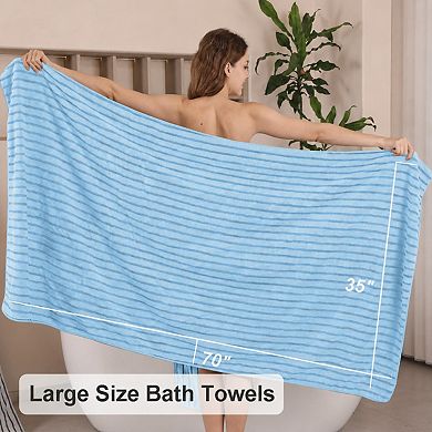 8 Piece Blue Cabana Stripe Towel Set Soft Absorbent Quick Dry For Home Spa Gym