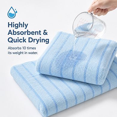 8 Piece Blue Cabana Stripe Towel Set Soft Absorbent Quick Dry For Home Spa Gym
