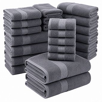 24 pc Soft Absorbent Durable Cotton Towel Set for Home Spa Travel