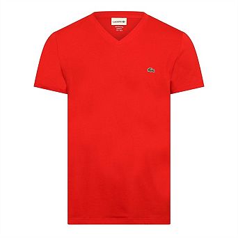 Lacoste Mens Pima Logo Lightweight V Neck T-Shirt