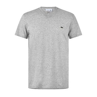 Lacoste Mens Pima Logo Lightweight V Neck T-Shirt