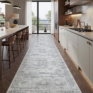 Abstract Washable Kitchen Runner Rug Low Pile