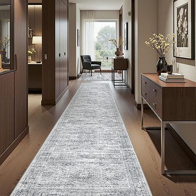 Abstract Washable Kitchen Runner Rug Low Pile