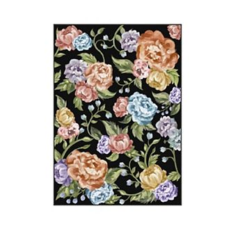 HomeRoots Rectangle Floral Polyester Area Rug