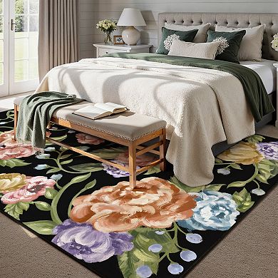 HomeRoots Rectangle Floral Polyester Area Rug