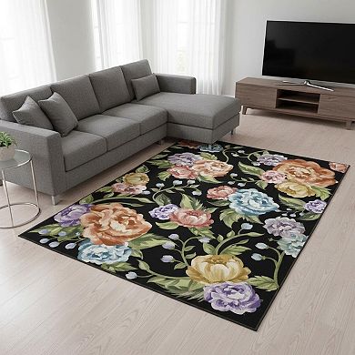 HomeRoots Rectangle Floral Polyester Area Rug