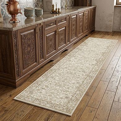 HomeRoots Runner Floral Medallion Polyester Area Rug