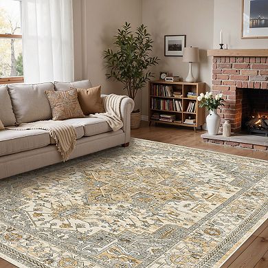 HomeRoots Rectangle Oriental Polyester Area Rug