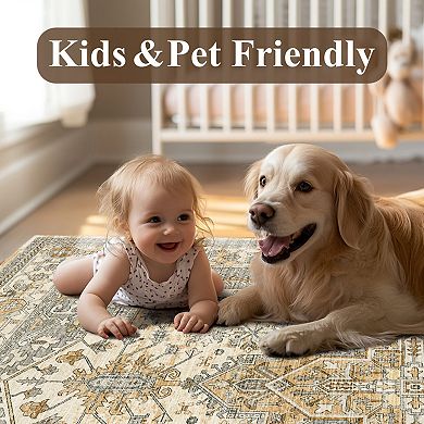 HomeRoots Rectangle Oriental Polyester Area Rug