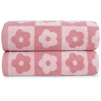 2 Pack Plaid Floral Pink Bath Towels 27.5x55 Inch Soft Absorbent Quick Dry Women's Bathroom Pool