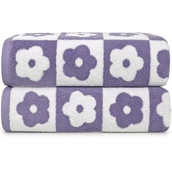 2 Pack Plaid Floral Pink Bath Towels 27.5x55 Inch Soft Absorbent Quick Dry Women's Bathroom Pool