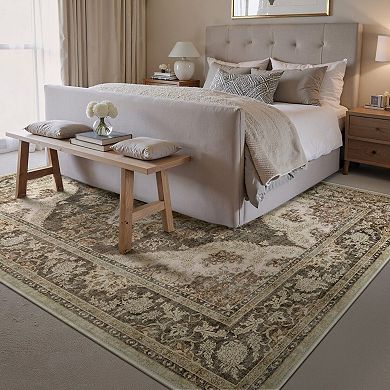 HomeRoots Rectangle Medallion Polyester Area Rug